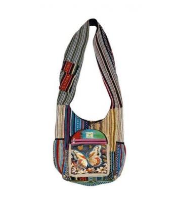 Cotton Multi Patch Side Pocket  White Butterfly Bag FB255