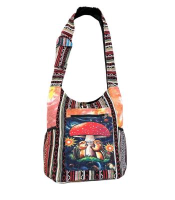 Cotton Red Mushroom Squirrel Side Two Pocket Bag KFC2859