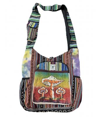 Cotton Hemp Ghary  Emb Triple Mushroom Bag (RIB2166)