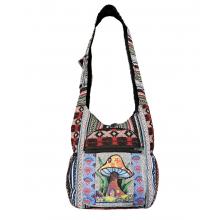 Cotton Multi Color Patch Zip Side Pocket King Mushroom Bag RIB24947