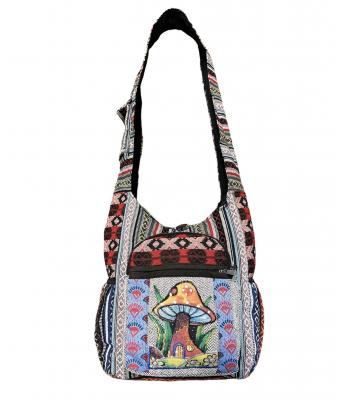 Cotton Multi Color Patch Zip Side Pocket King Mushroom Bag RIB24947