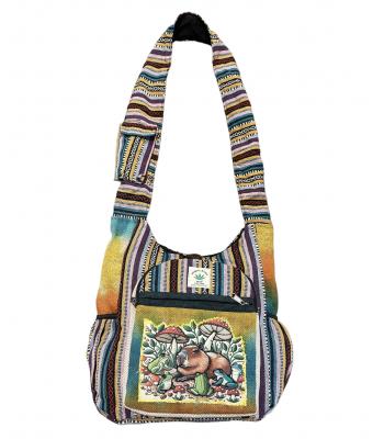 Hemp Tie Dye Side Pocket  Capybara Frog & Mushroom BagRIB24993