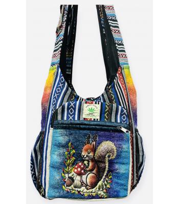 Hemp Mushroom & Squirrel Side Pocket Bag RIB24995