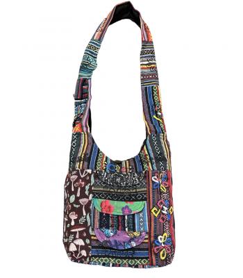 Cotton Patchwork Outside Pocket Mushroom Sling Bag SR148