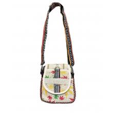 Cotton Hemp Leaf Print Mini Sling Bag KSE21589