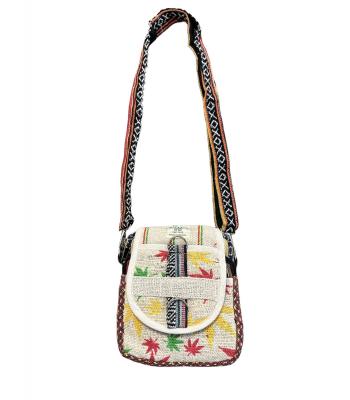 Cotton Hemp Leaf Print Mini Sling Bag KSE21589