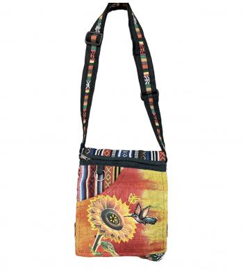 Cotton Hemp Hummingbird Sun Flowers  Mini Bag RIB3003