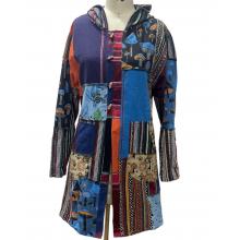 Cotton Mushroom Patch Hooded Open  Front Long Bohemian Jacket D501