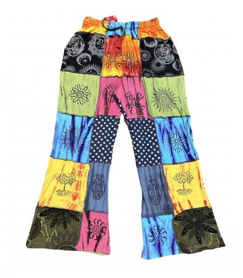 Cotton Rib Patchwork Block Print Palazzo Trouser Pant D520