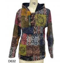 Cotton Multi Patchwork Block print three Button Fleece Lining  Pullover (D632)