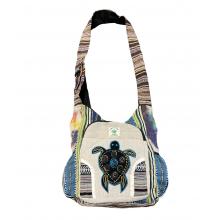 Cotton/Hemp Zip and Side Pocket Swirl Emb Turtle  Bag RIB2270
