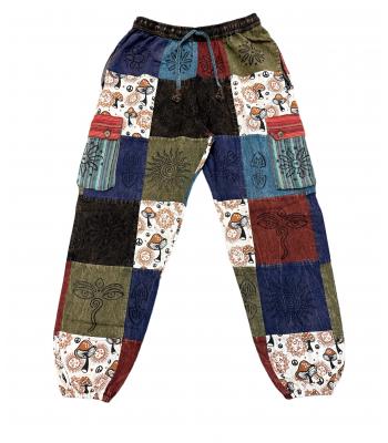 Cotton Multi Patch with  sun moon mushroom Block  Print  Cargo pocket Hippie Yoga Pant (D414)