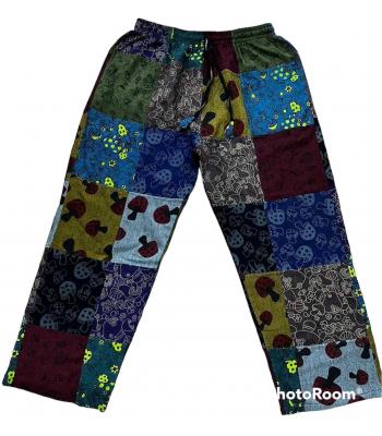 Cotton Multi Print Patchwork Drawstring Open Bottom Mushroom Pant DT47