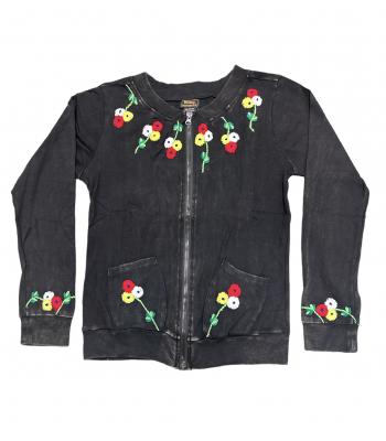 Cotton Emb Round Neck Zip Jacket CD2775