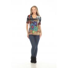 Women's Multi Jungle Print Half Sleeve Vneck   tops KS23376