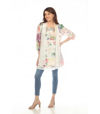 Women's Multi Floral Burnout Cardigan Round Neck Tunic KS24109