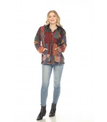 Cotton Patchwork Fleece Lining Hooded Jacket D386