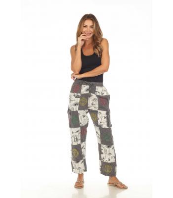 Cotton BW Mushroom Sun Moon Patchwork Pants D575