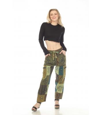 Cotton Patchwork Hand Brush Jungle Yoga Pant D721