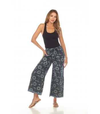 Cotton White Sun moon Galaxy Blue Plazzo Pant D865 