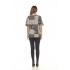 Cotton Block Print Patchwork Half Slv Sun moon Button Shirt D923