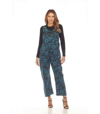 Cotton Denim Blue Multi Sun moon Jumpsuit Overall D929