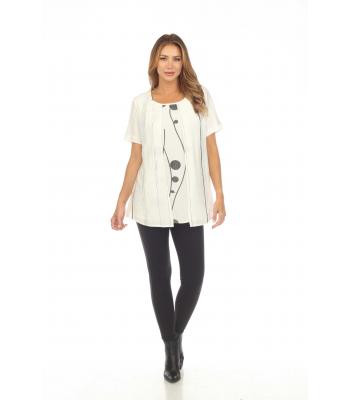 Lady'sWhite with Black Polka Short Slv tunic KE2404