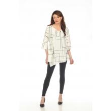 Women's B/W Dot line 3/4 Slv V neck Tunic KE2427
