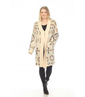 Women's Open Front Multi B/W  Gray  Aztec Cardigan  KF23455