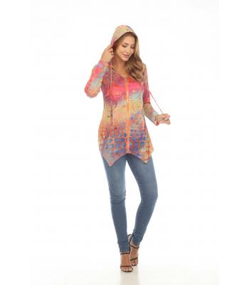 Women's Burnout  Brown/  and Pink Polka  Hooded Kamana Jacket KV24131