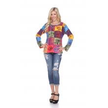 Razor cut Boho long sleeve round Neck Top (SF266)