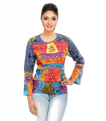 Razor cut Boho long sleeve round Neck Top (SF236)